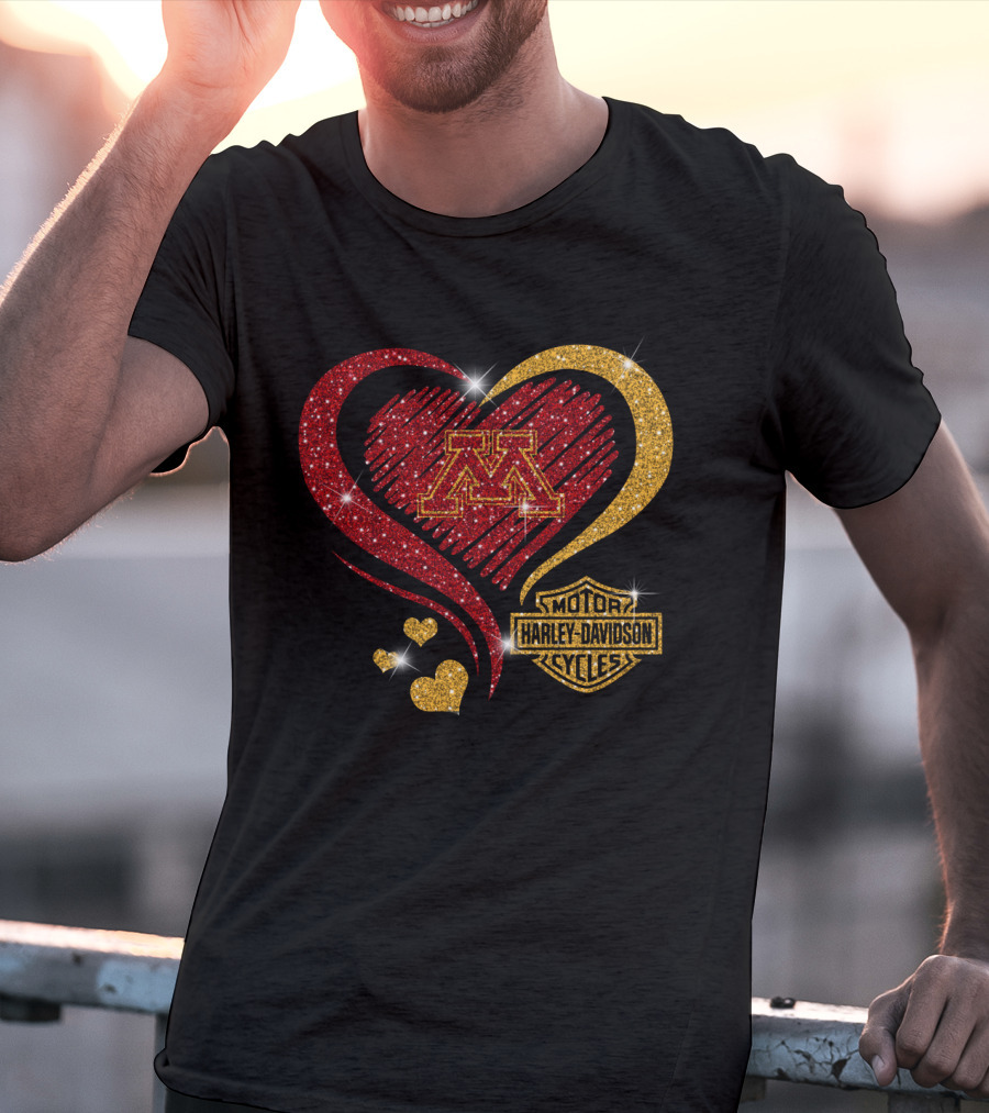 Minnesota Golden Gophers Heart Motor Harley Davidson Cycles T-Shirt