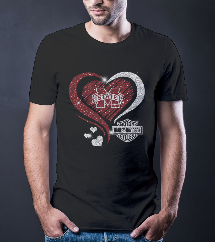 Mississippi State Bulldogs Harley Davidson Heart Combination T-Shirt