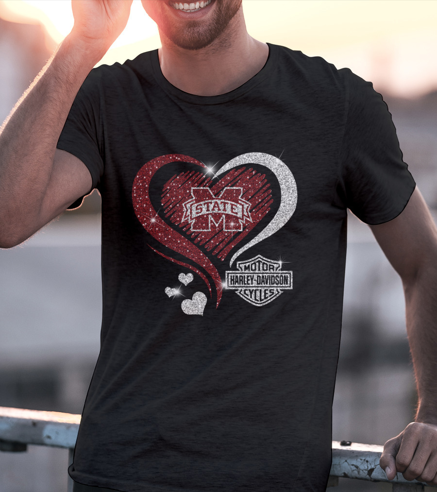 Mississippi State Bulldogs Harley Davidson Heart Combination T-Shirt