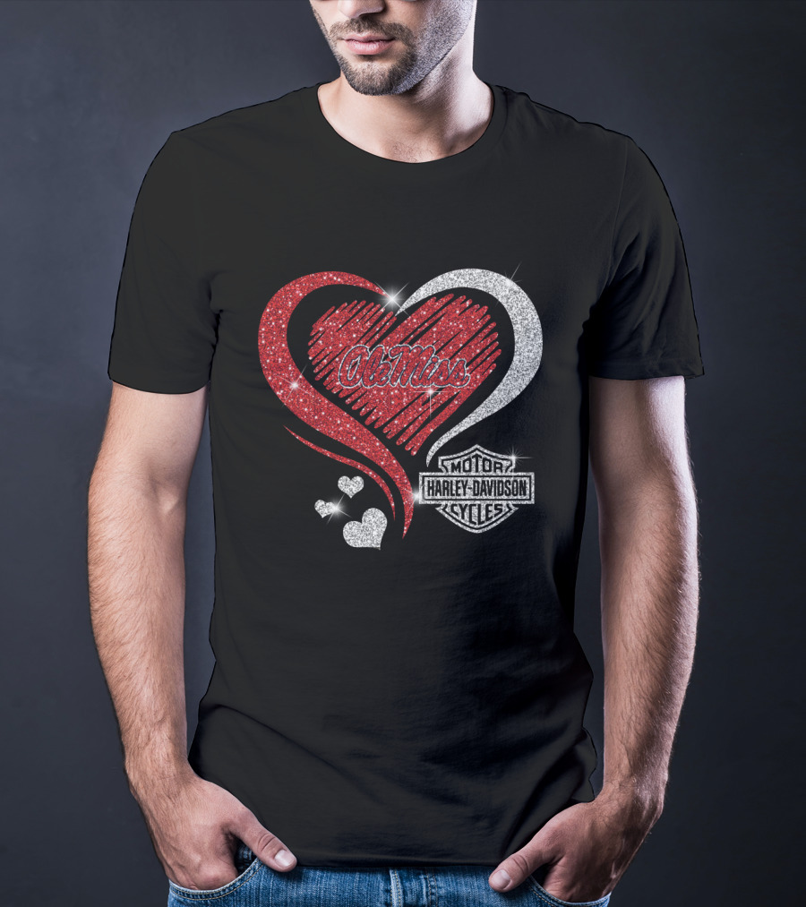 Ole Miss Rebels Heart Harley Davidson Cycles T-Shirt