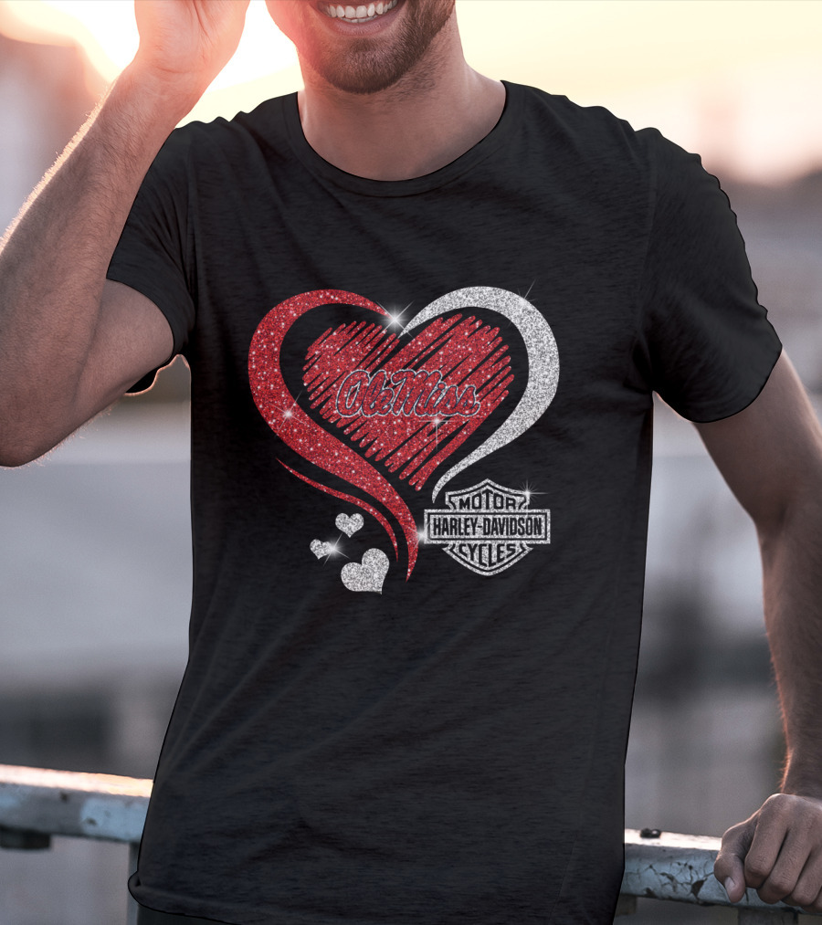 Ole Miss Rebels Heart Harley Davidson Cycles T-Shirt