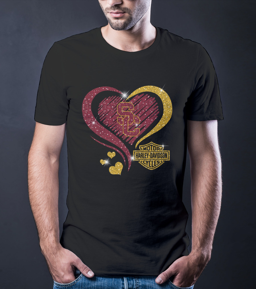 0306Hd Usc Trojans Sc Heart Harley Davidson Motor Cycles T-Shirt