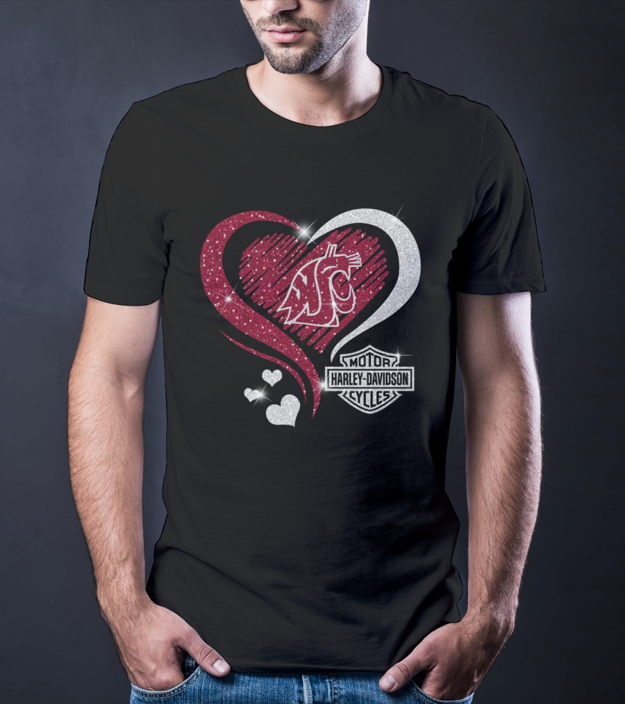 0306Hd Washington State Cougars Wsu Motor Harley Davidson Cycles Sparkling Heart Theme T-Shirt