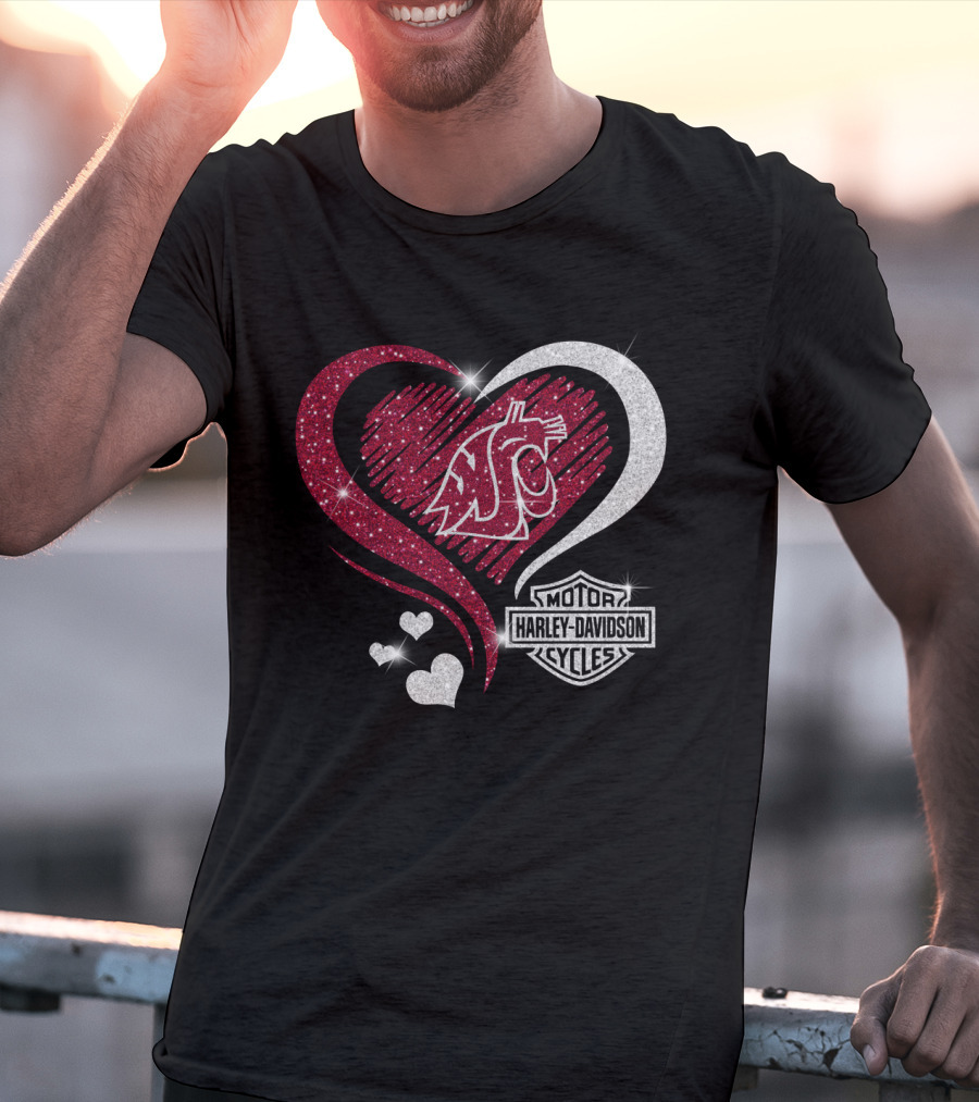 0306Hd Washington State Cougars Wsu Motor Harley Davidson Cycles Sparkling Heart Theme T-Shirt