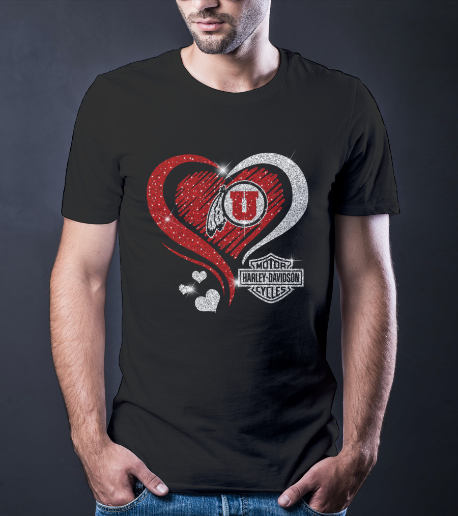 Utah Utes Harley Davidson Heart T-Shirt