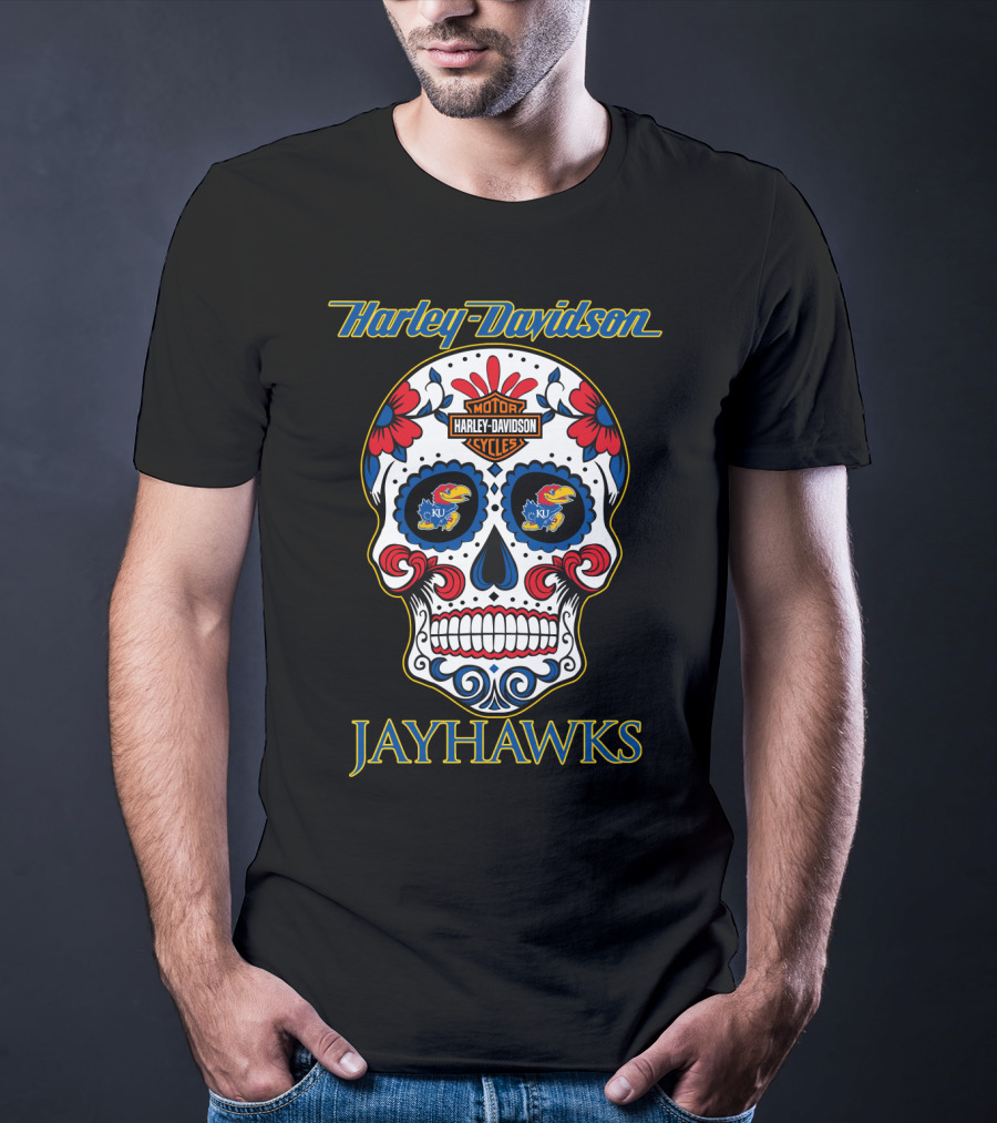 Harley Davidson Kansas Jayhawks Sugar Skull T-Shirt