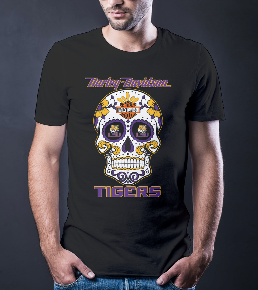 Harley Davidson Lsu Tigers Sugar Skull T-Shirt