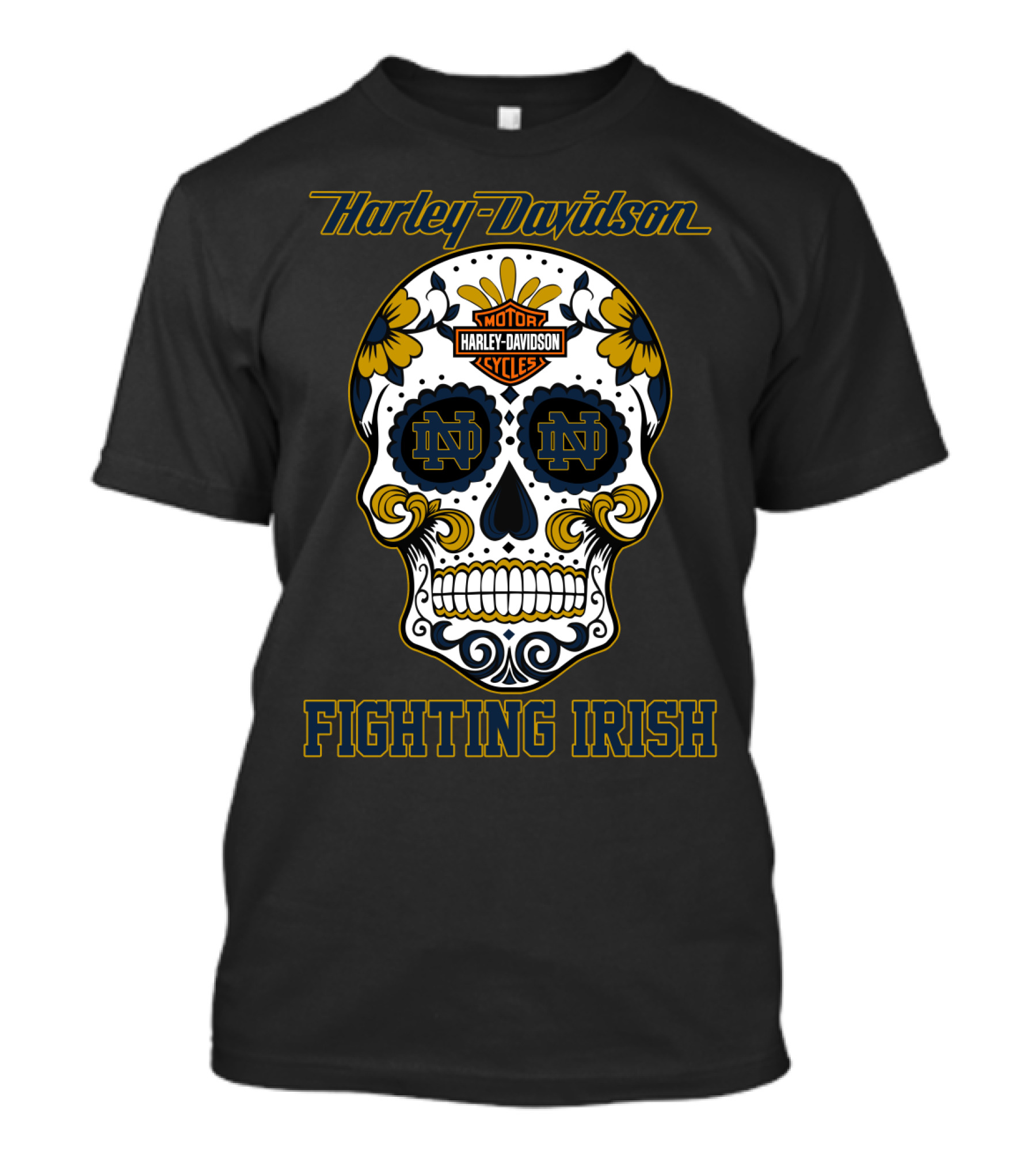 Harley Davidson Motor Cycles Notre Dame Nd Fighting Irish Skull T-Shirt