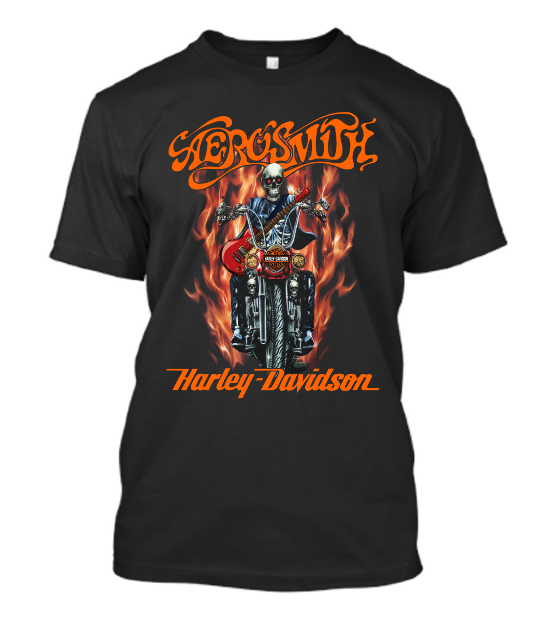 Aerosmith Harley Davidson Skull Rider Flame Guitar T-Shirt