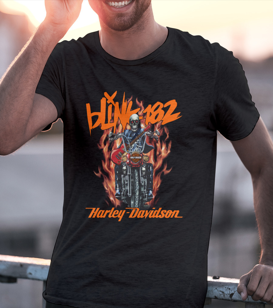 Blink 182 Harley Davidson Skeleton Guitar Flames T-Shirt