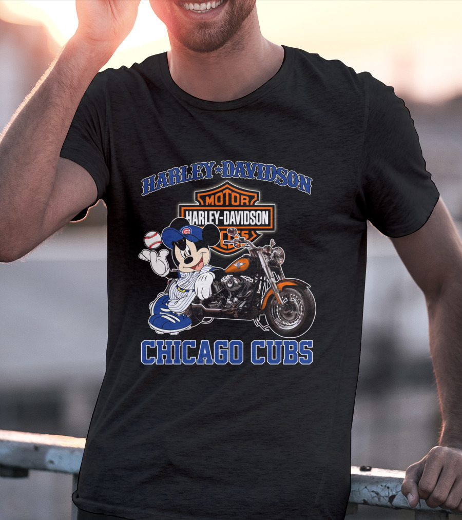 Harley Davidson Motor Mickey Baseball Chicago Cubs T-Shirt