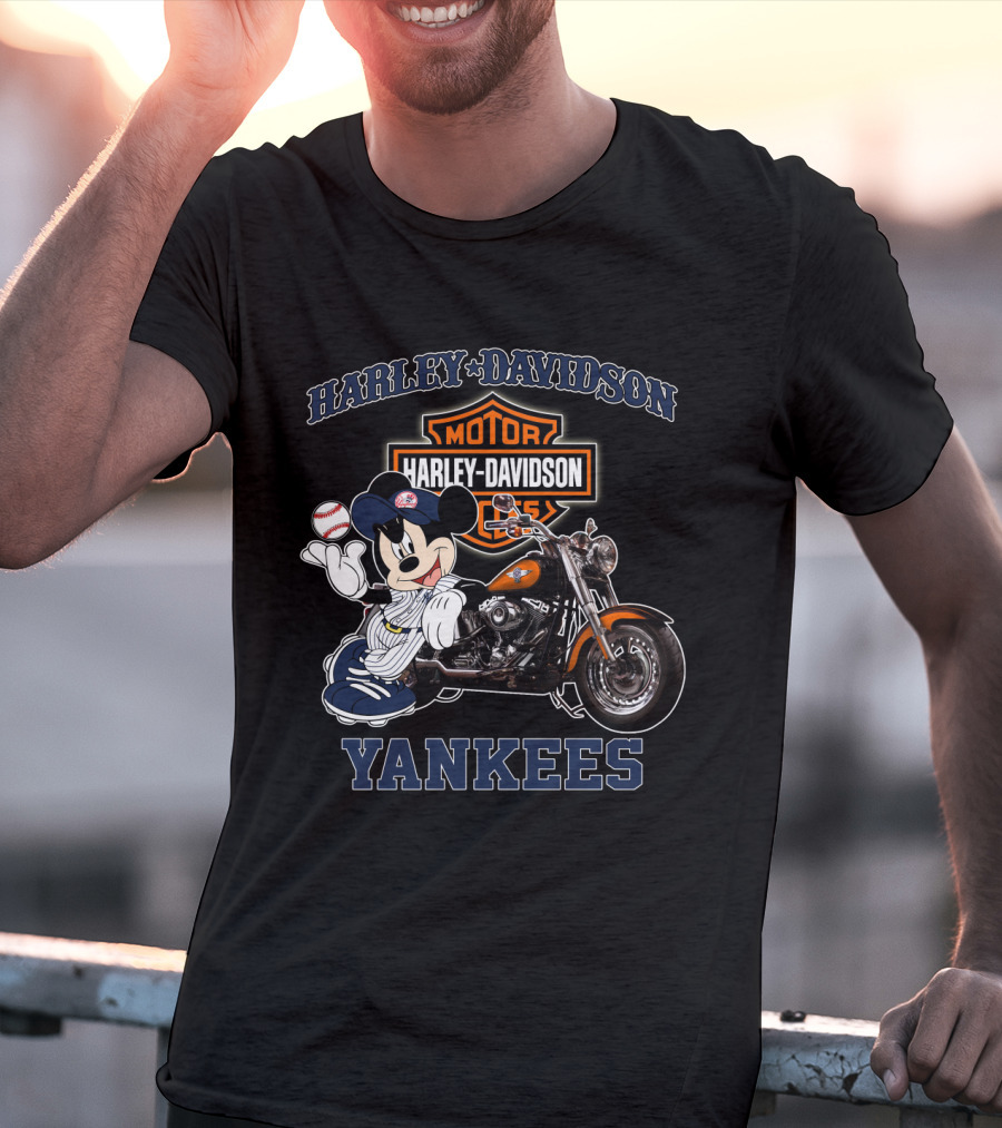 Harley Davidson New York Yankees Mickey Mouse Baseball Moto T-Shirt