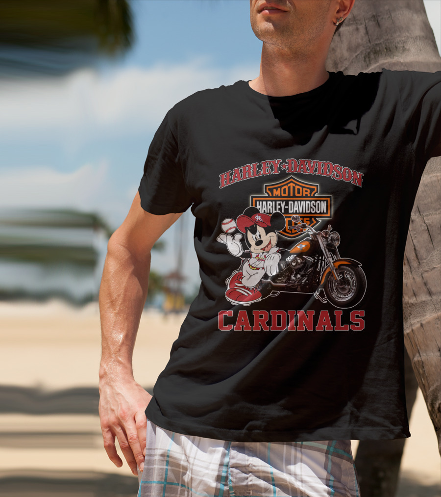 Harley Davidson St Louis Cardinals Mickey Mouse Motorcycle T-Shirt