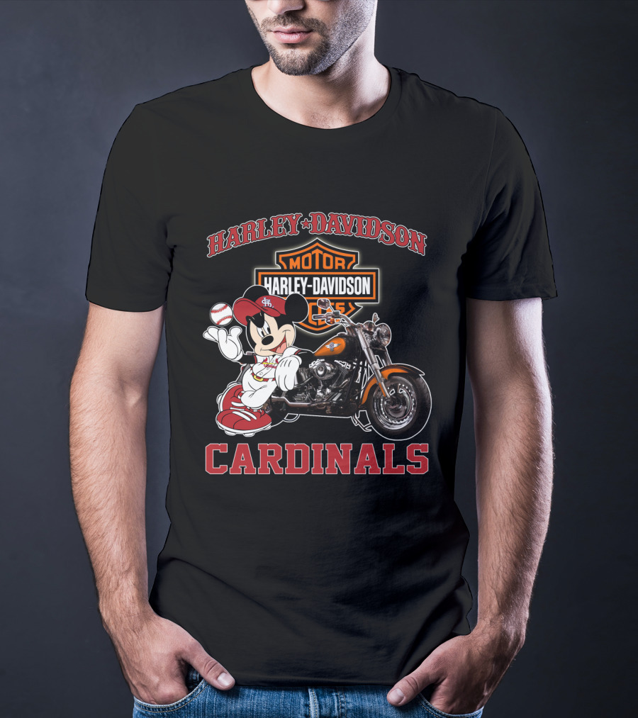 Harley Davidson St Louis Cardinals Mickey Mouse Motorcycle T-Shirt
