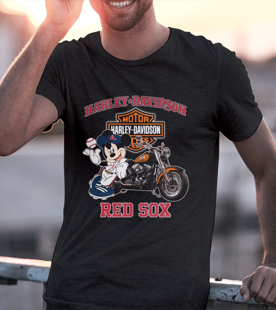 Harley Davidson Motorcycles Mickey Mouse Red Sox T-Shirt