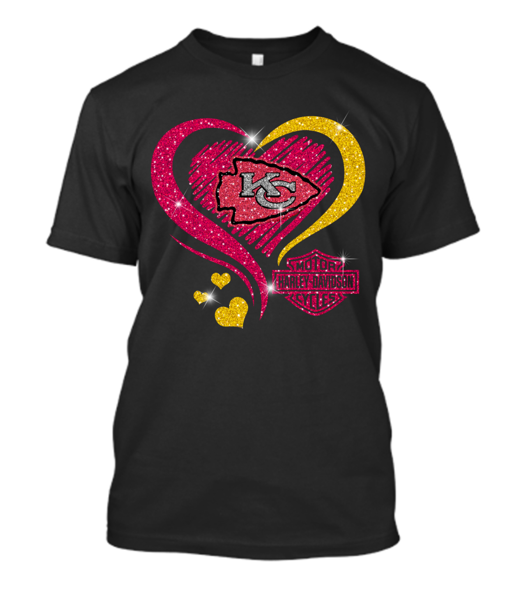 Hd Nfl Kansas City Chiefs Heart Harley Davidson Logo Sparkle T-Shirt