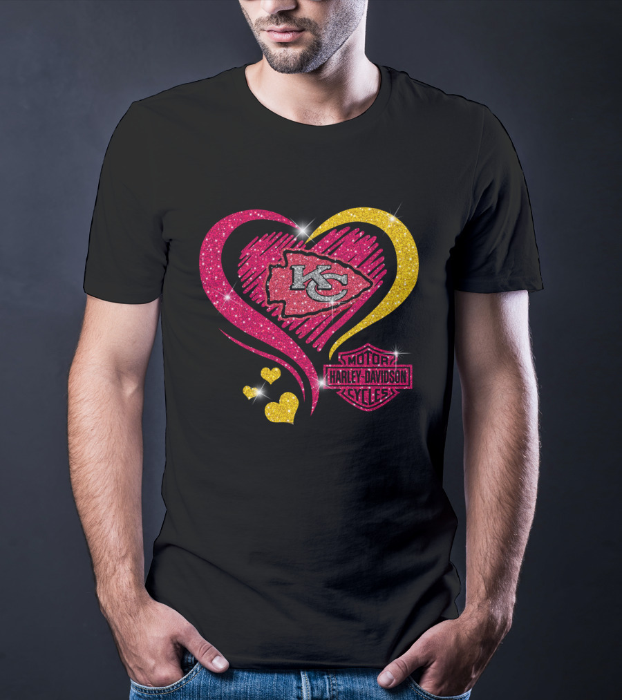 Hd Nfl Kansas City Chiefs Heart Harley Davidson Logo Sparkle T-Shirt