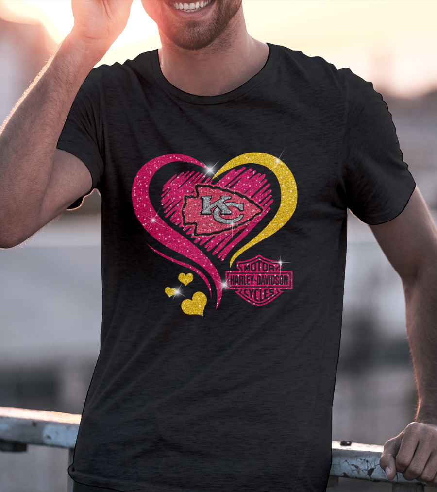 Hd Nfl Kansas City Chiefs Heart Harley Davidson Logo Sparkle T-Shirt