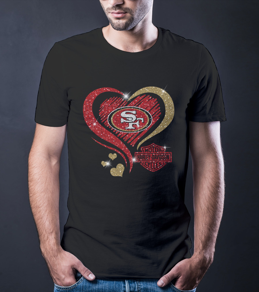 San Francisco 49ers Heart Harley Davidson Motorcycles Style T-Shirt