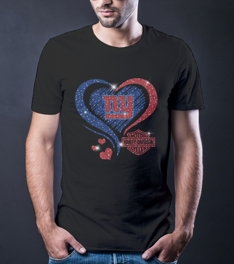Hd Nfl New York Giants Ny Heart Harley Davidson Motor Cycles T-Shirt