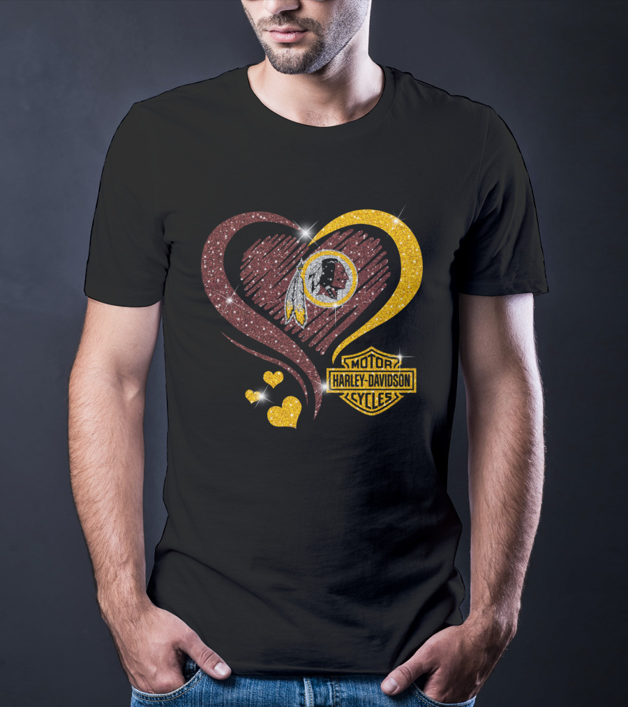 Hd Nfl Washington Redskins Harley Davidson Heart Sparkle T-Shirt