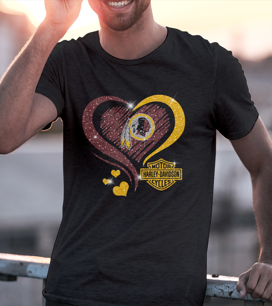 Hd Nfl Washington Redskins Harley Davidson Heart Sparkle T-Shirt