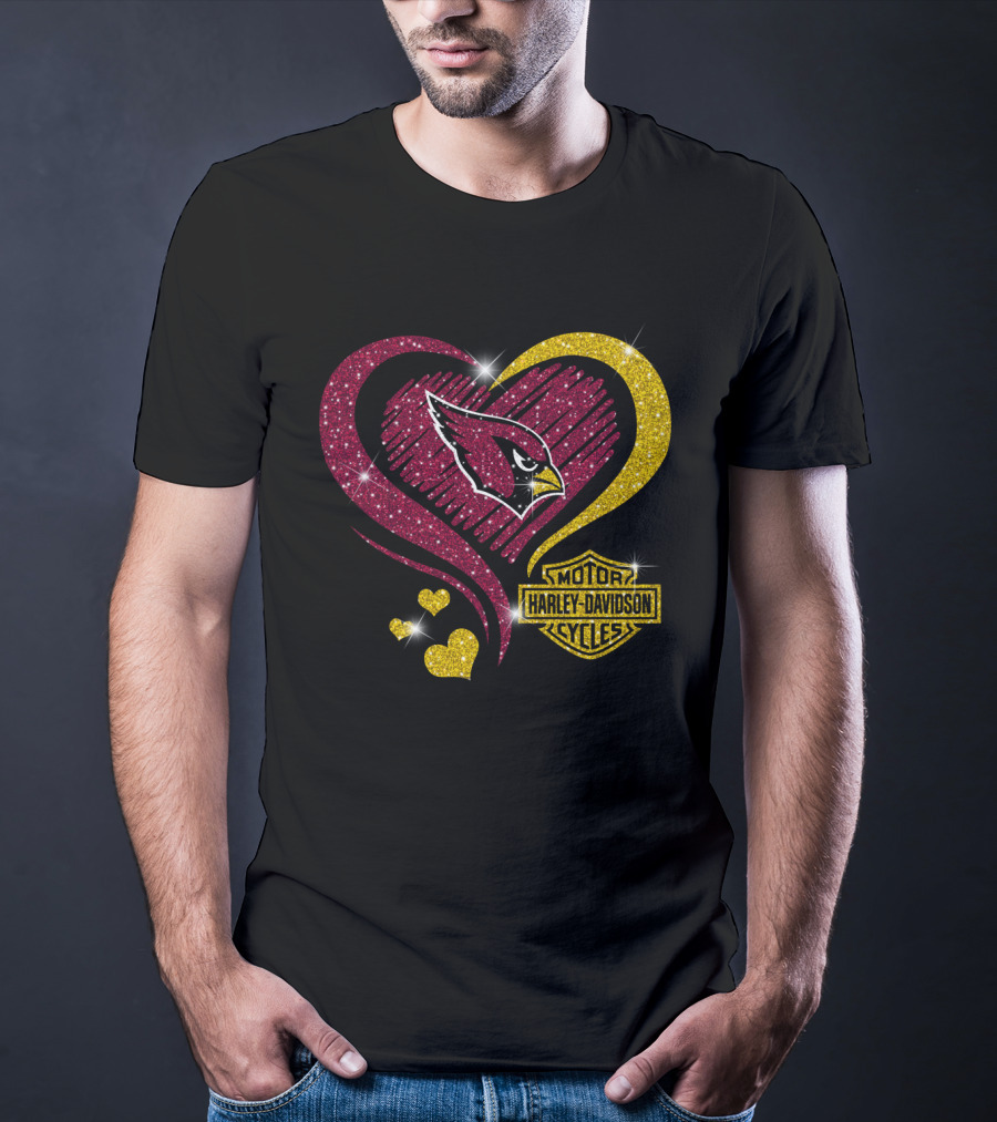Arizona Cardinals Love Heart Harley Davidson Motor Cycles T-Shirt