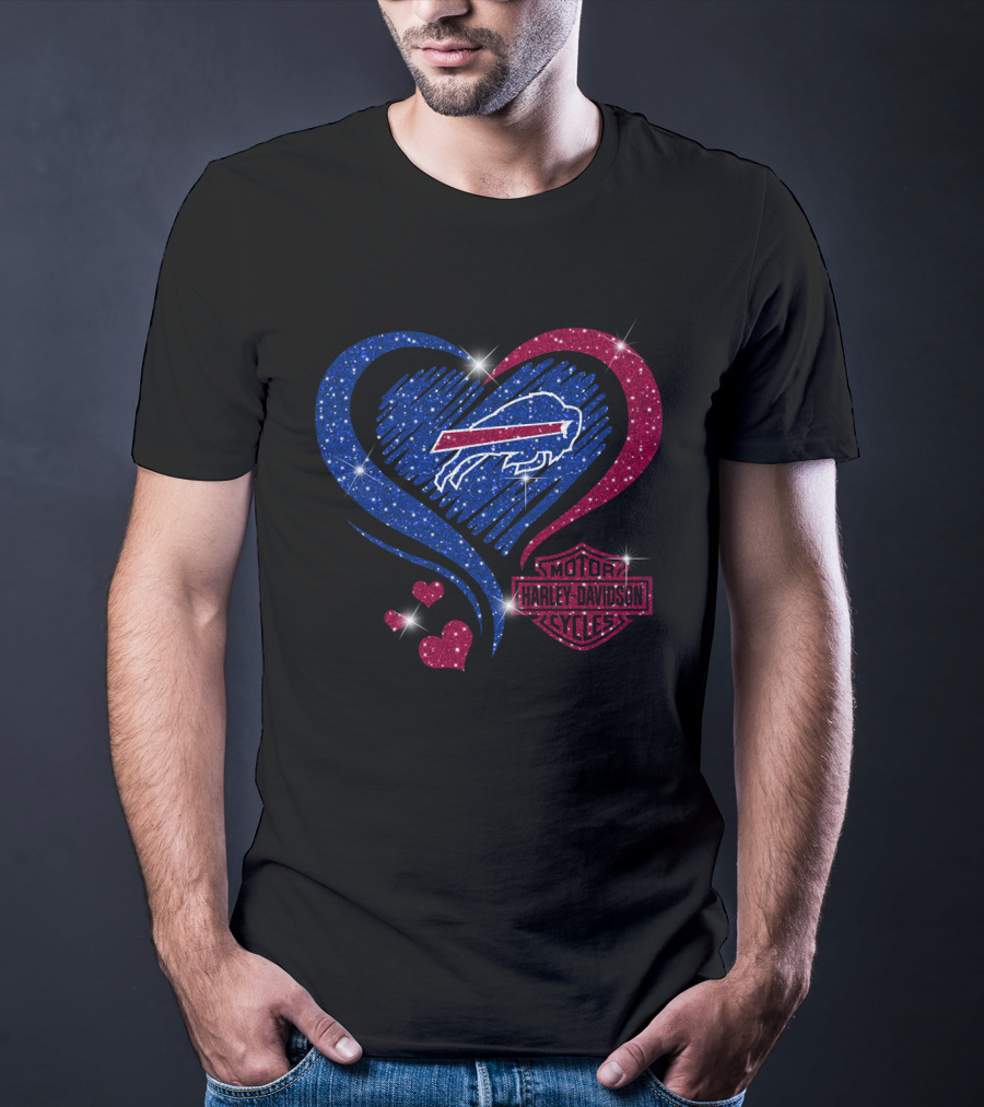 Buffalo Bills Heart Harley Davidson Motorcycles T-Shirt
