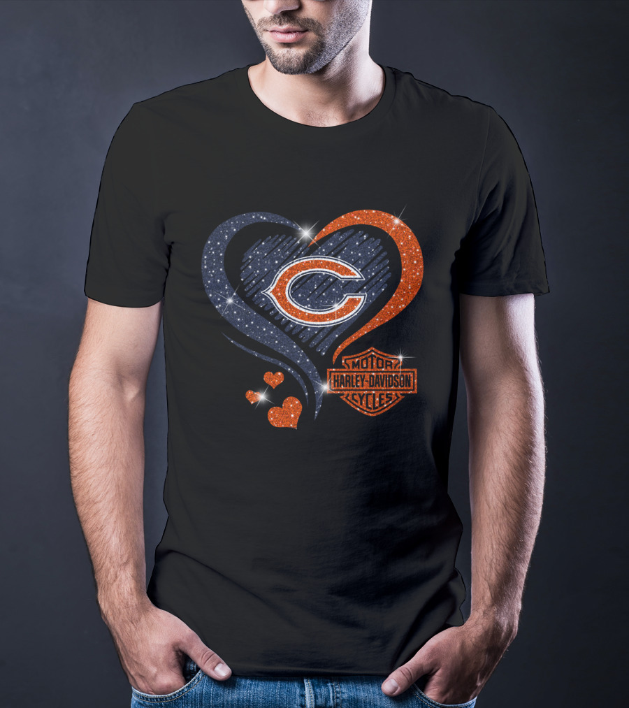 Chicago Bears Harley Davidson Heart T-Shirt