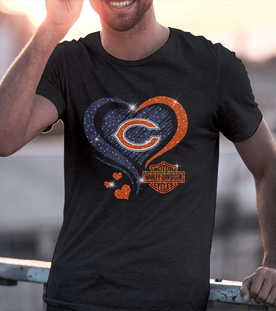 Chicago Bears Harley Davidson Heart T-Shirt