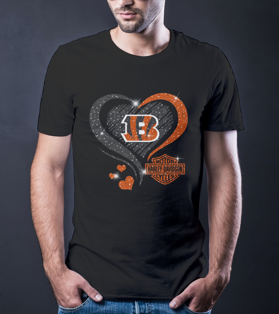 Cincinnati Bengals Harley Davidson Heart T-Shirt