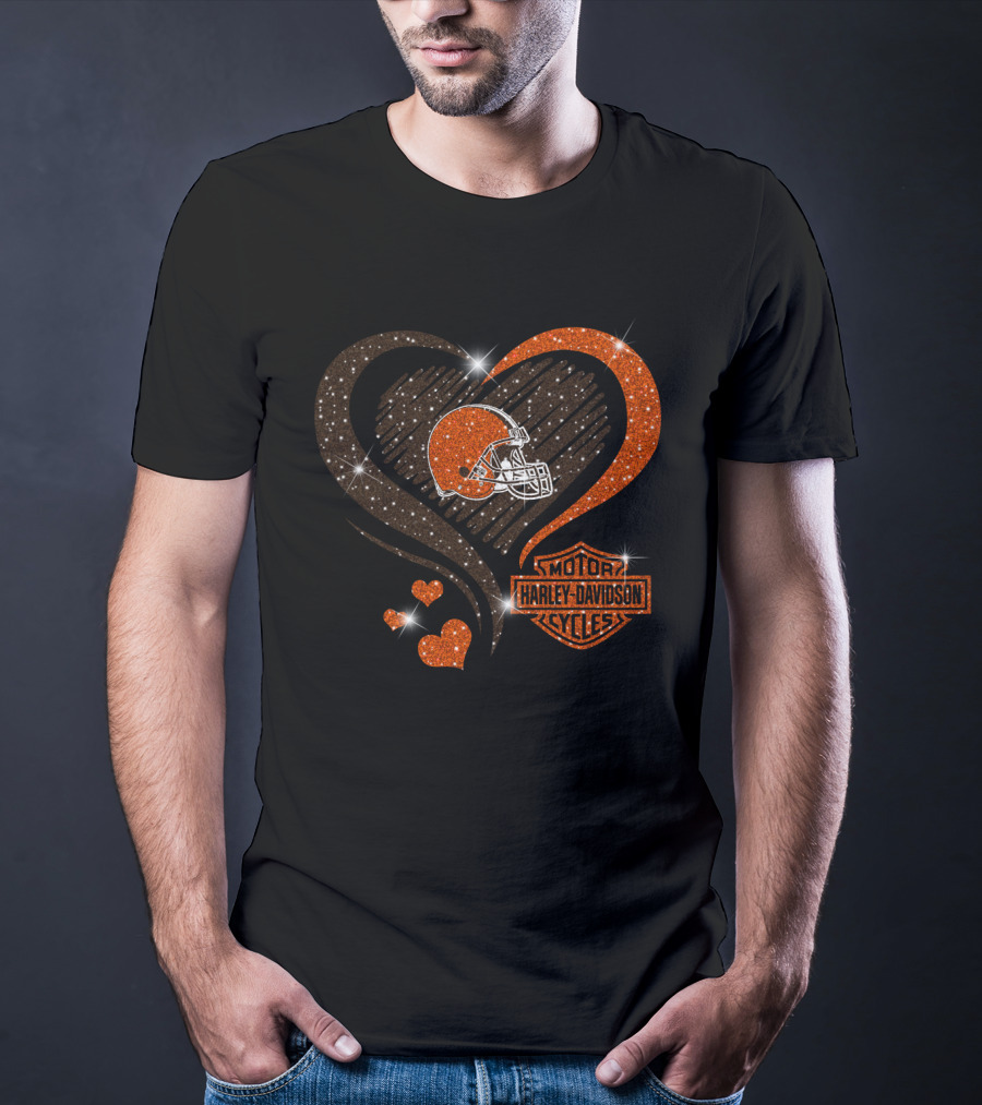 Harley Davidson Cleveland Browns Heart T-Shirt