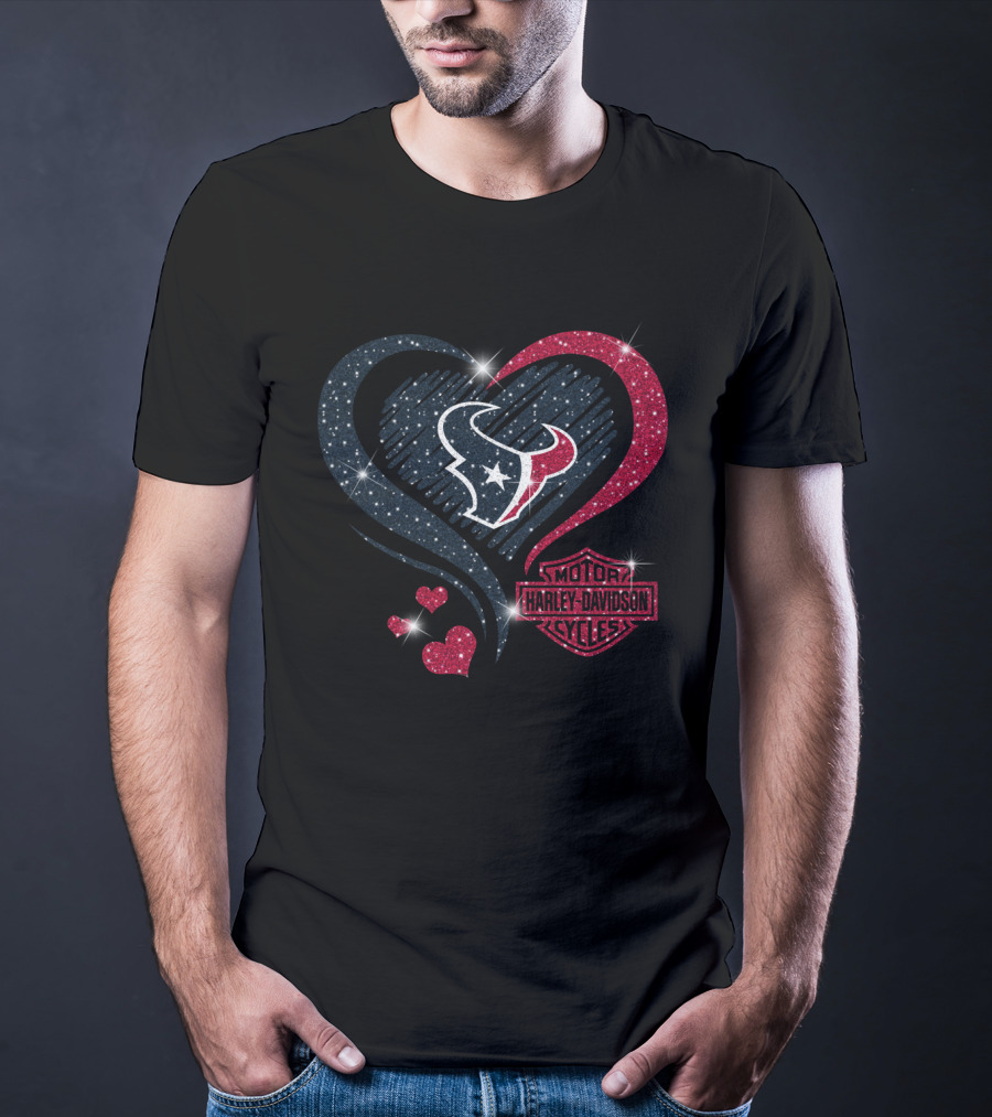 Harley Davidson Houston Texans Heart Sparkle T-Shirt