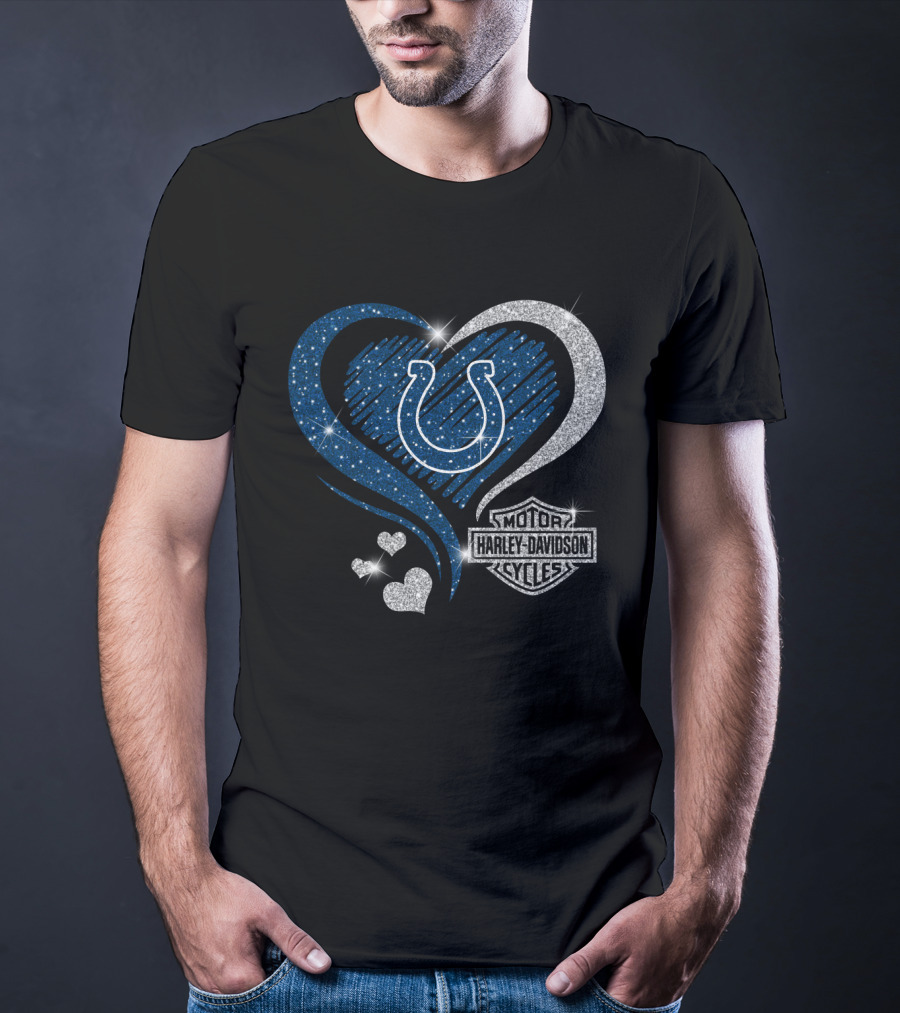 Indianapolis Colts Heart Harley Davidson Sparkle T-Shirt