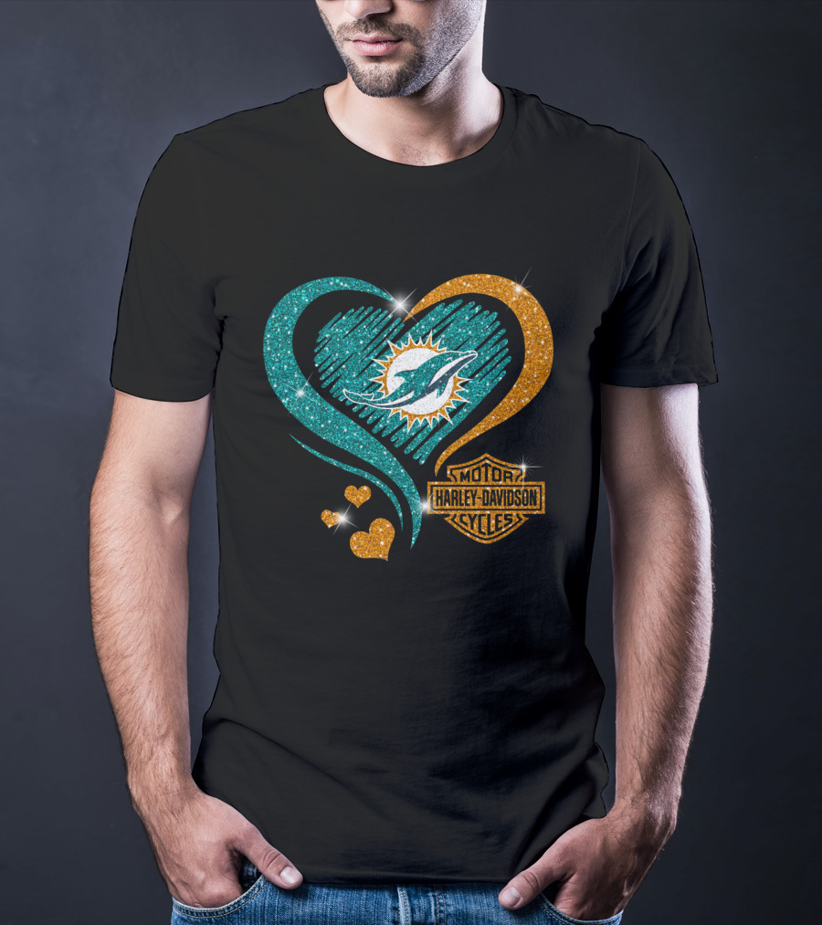 Miami Dolphins Harley Davidson Heart T-Shirt