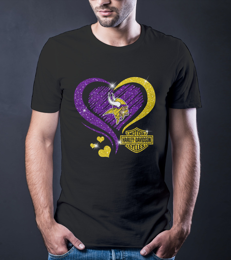 Minnesota Vikings Harley Davidson Heart T-Shirt