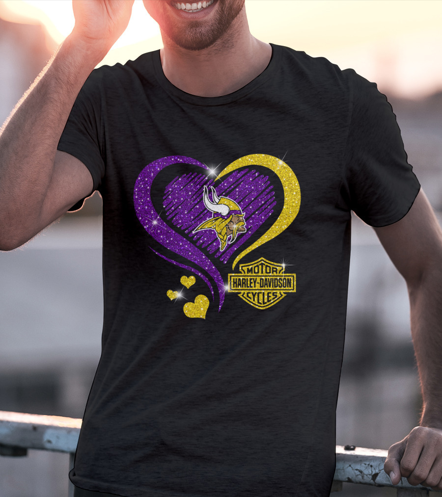 Minnesota Vikings Harley Davidson Heart T-Shirt