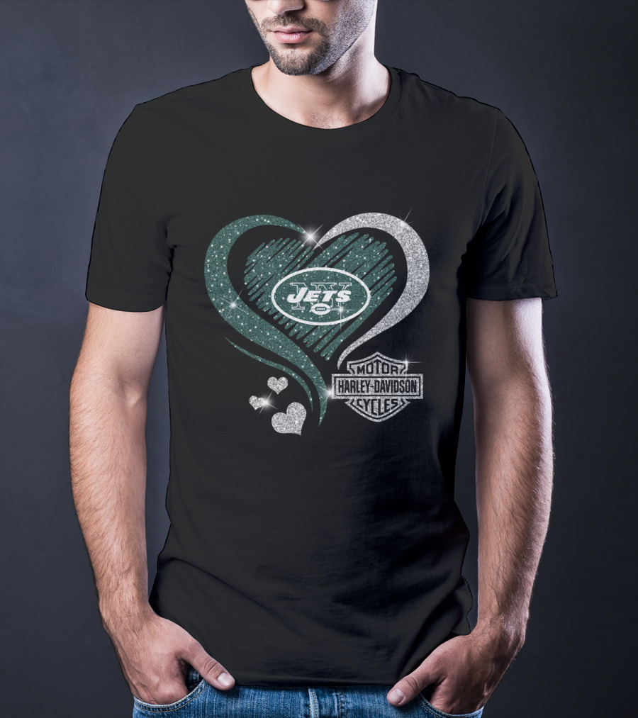 New York Jets Harley Davidson Heart T-Shirt