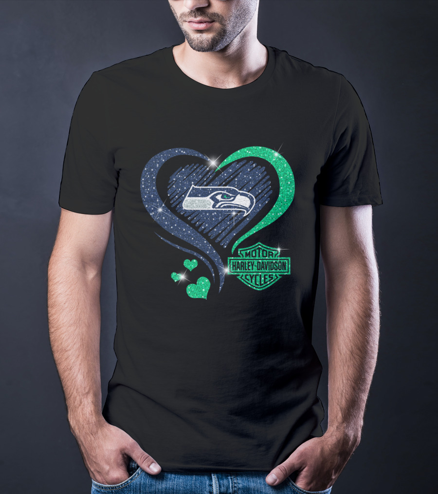 Harley Davidson Motorcycles Heart With Seattle Seahawks T-Shirt