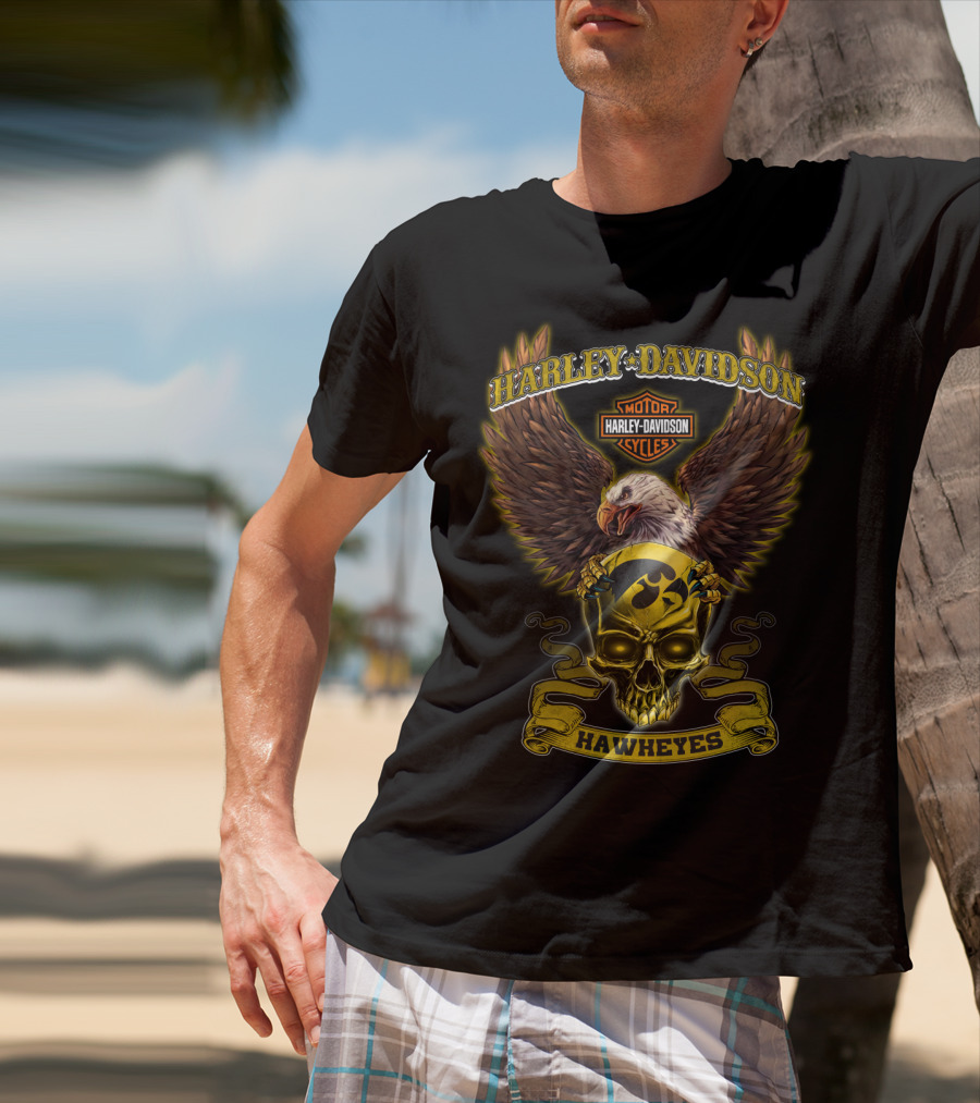 Harley Davidson Motor Cycles Hawkeyes Eagle Skull T-Shirt