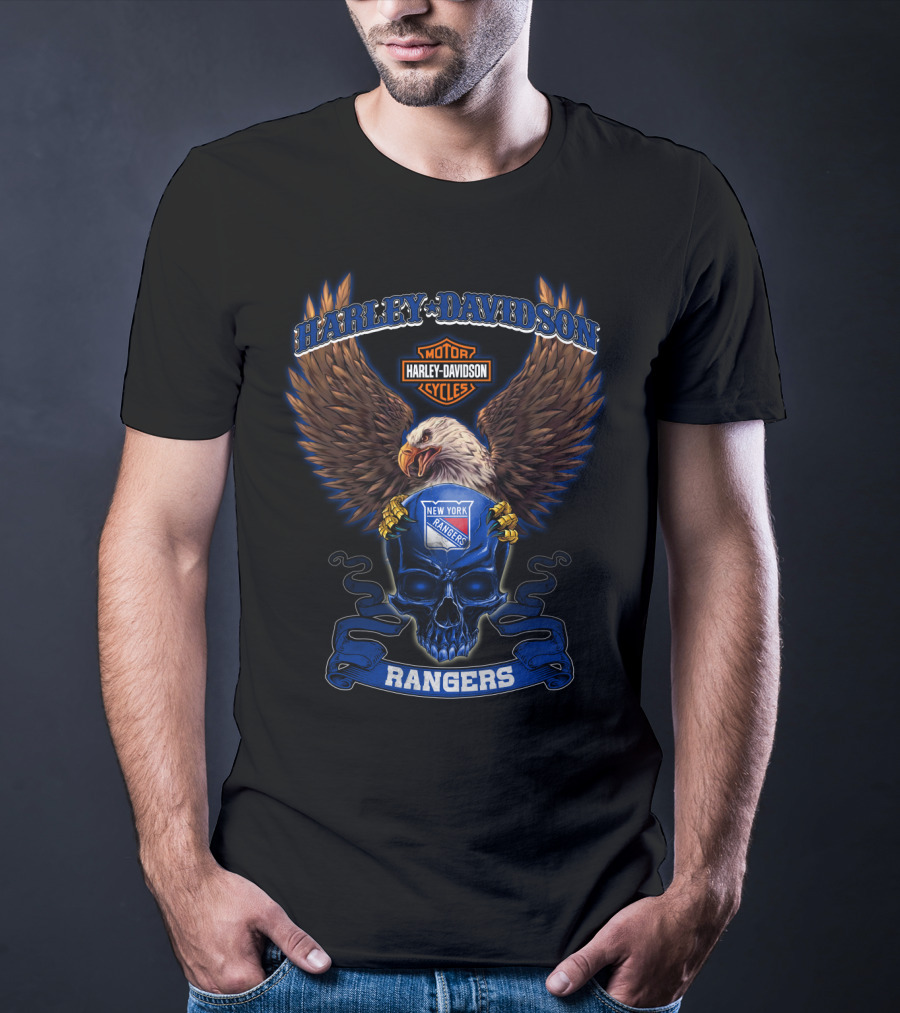 Harley Davidson Motor Cycles New York Rangers Eagle Skull T-Shirt