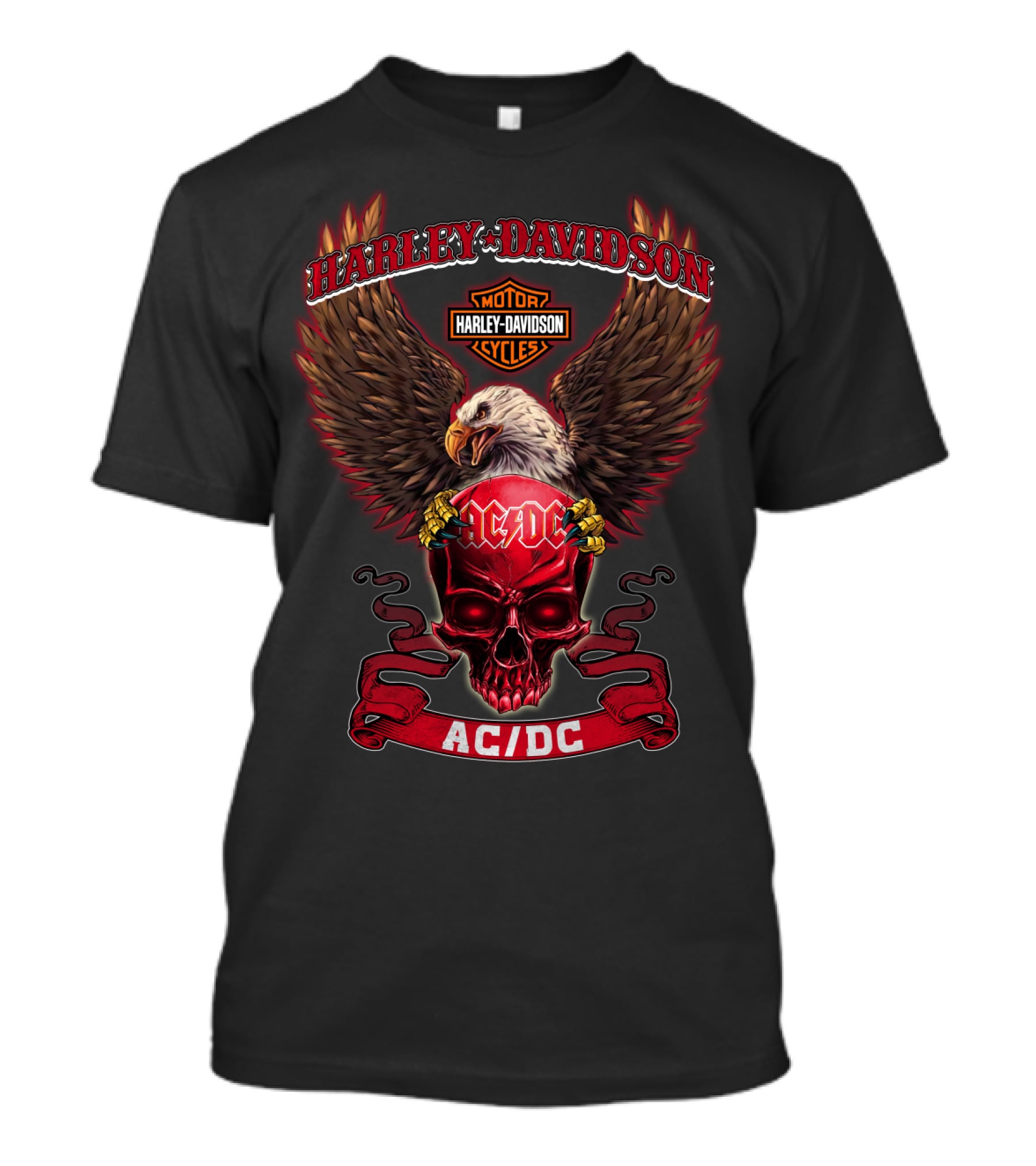 Harley Davidson Motor Cycles Ac/Dc Skull Eagle Wings T-Shirt