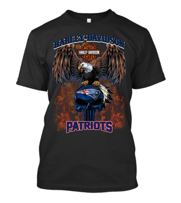 Harley Davidson Motorcycles New England Patriots Eagle Skull T-Shirt