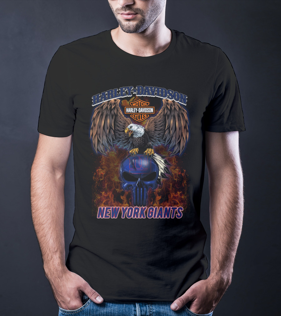 Harley Davidson Eagle New York Giants Skull Nfl Football T-Shirt
