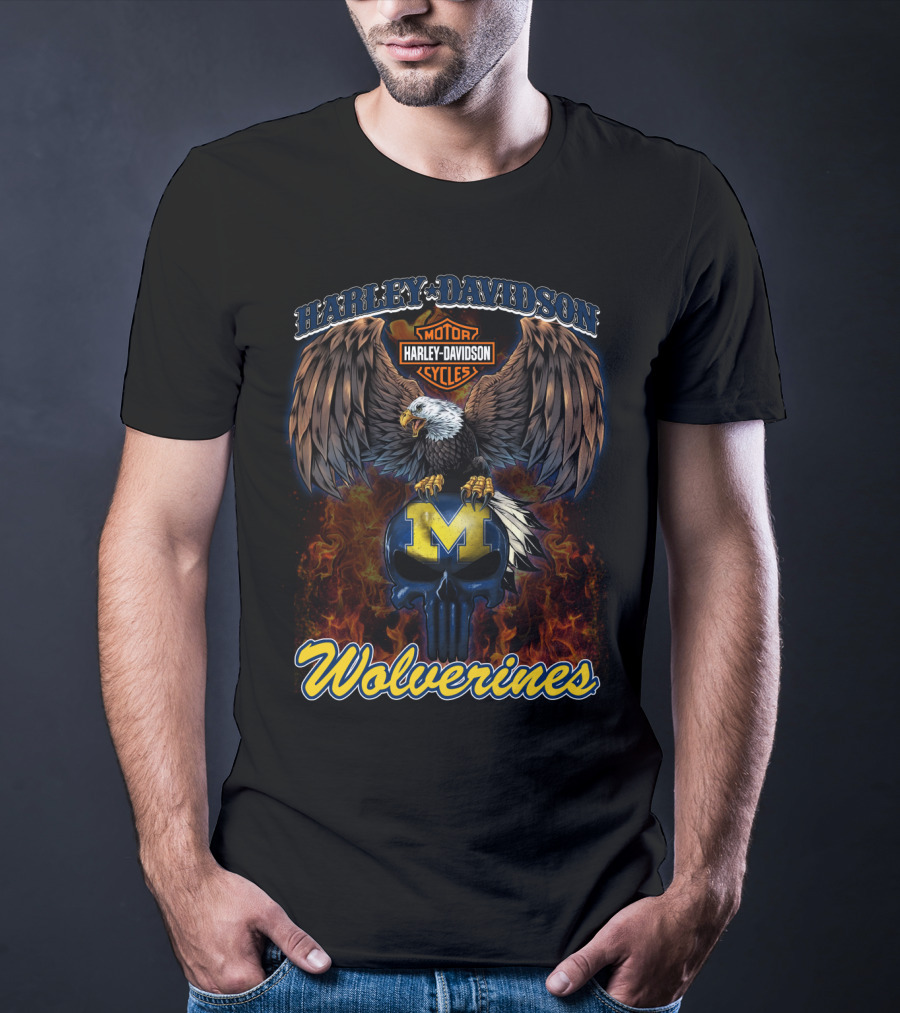 Harley Davidson Motor Cycles Eagle Michigan Wolverines T-Shirt
