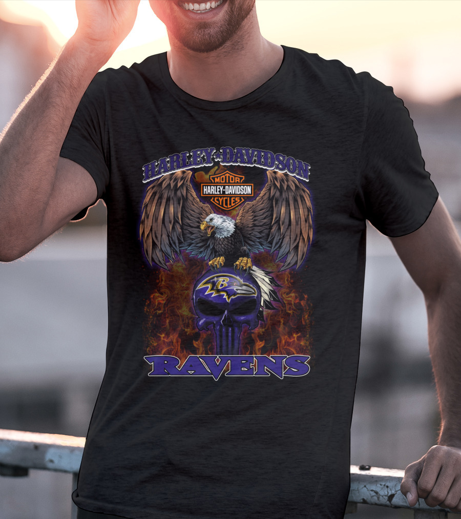 Harley Davidson Motor Cycles Eagle Ravens Baltimore Ravens T-Shirt