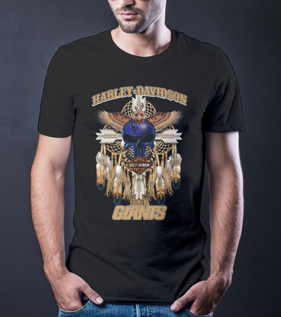 Harley Davidson Motorcycles New York Giants Native American T-Shirt