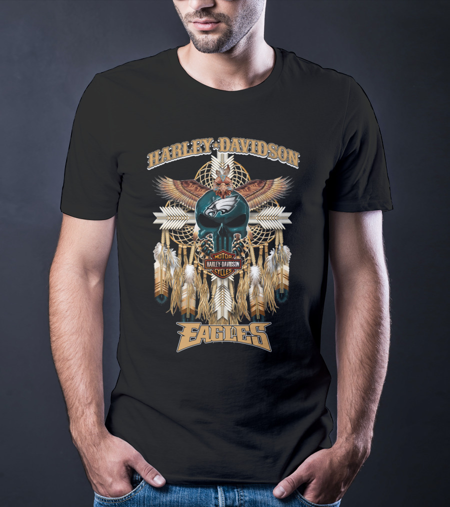 Harley Davidson Motor Cycles Eagles Philadelphia Native Dreamcatcher Feathers T-Shirt