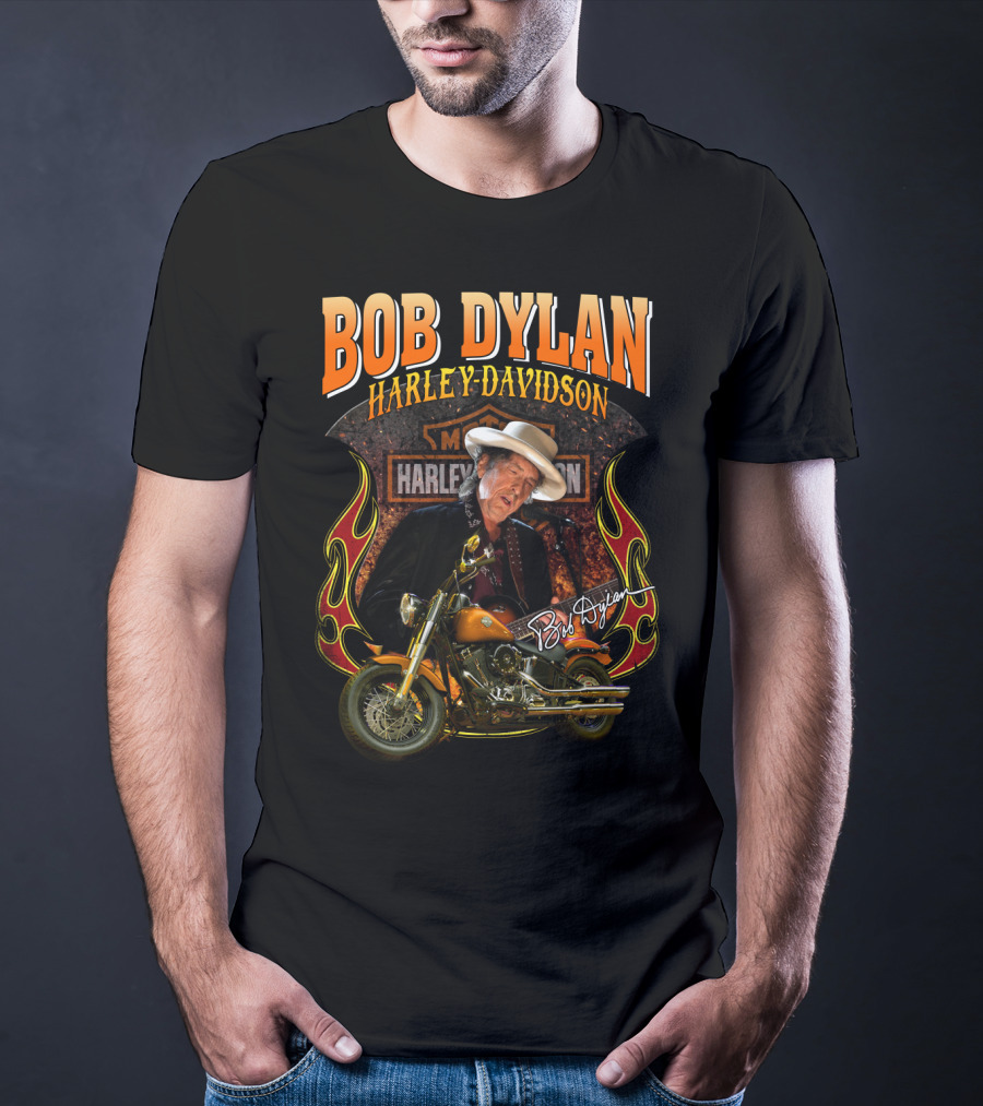 Bob Dylan Harley Davidson Motorcycle Flames T-Shirt