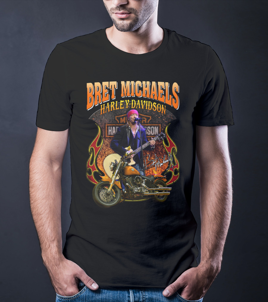 Bret Michaels Harley Davidson Motorcycle Concert Performance Signature T-Shirt